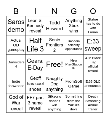 TGA 2025 Bingo Card