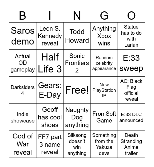TGA 2025 Bingo Card