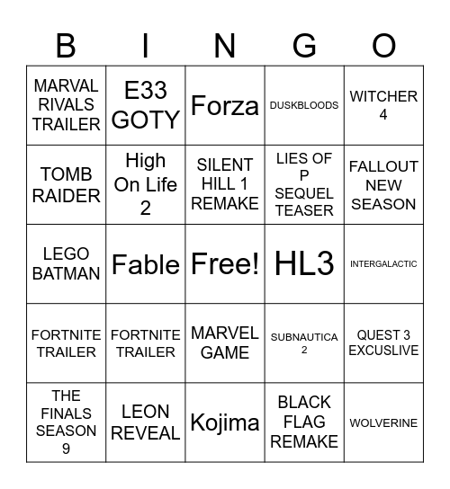 Untitled Bingo Card
