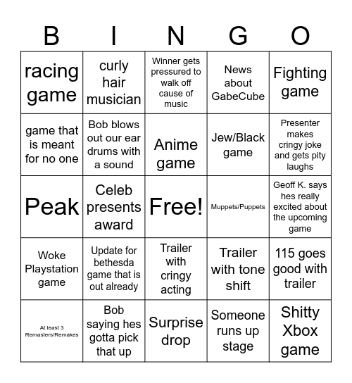 Bob Fred Matt Vin 25 Bingo Card