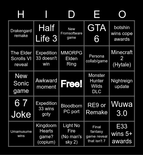 Untitled Bingo Card