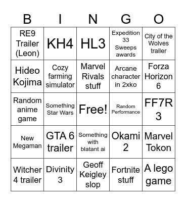 Jame Awards Bingo Card