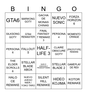 GOTY 2025 Bingo Card