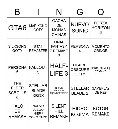GOTY 2025 Bingo Card