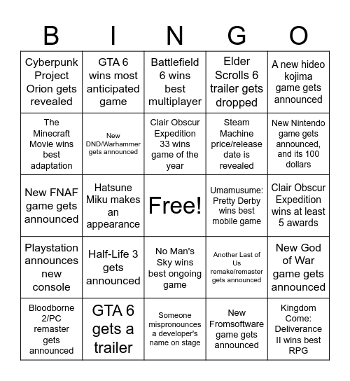 Untitled Bingo Card