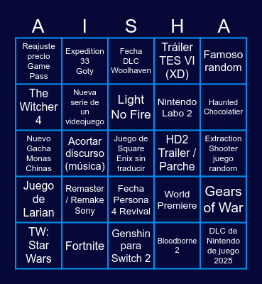 Bingo de los Game Awards Bingo Card