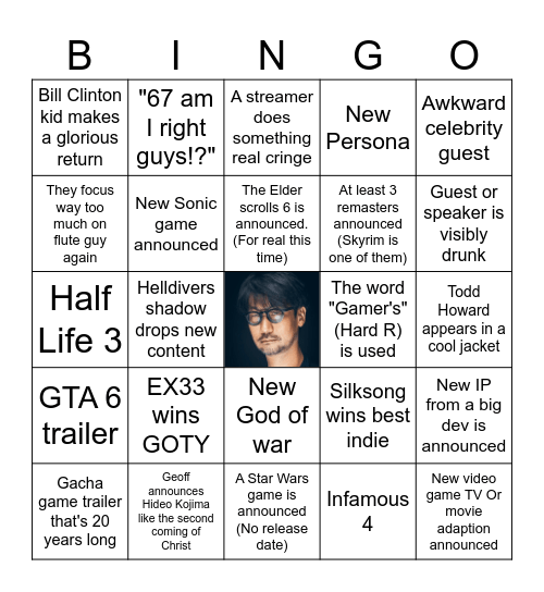 Game Awards 2025 Bingo Card