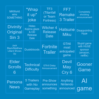 TGA BINGO 2025 Bingo Card