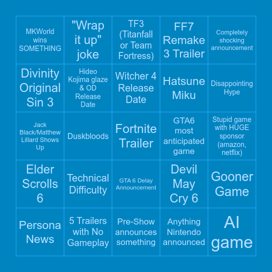 TGA BINGO 2025 Bingo Card