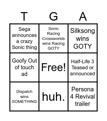TGA 2025 Bingo Card