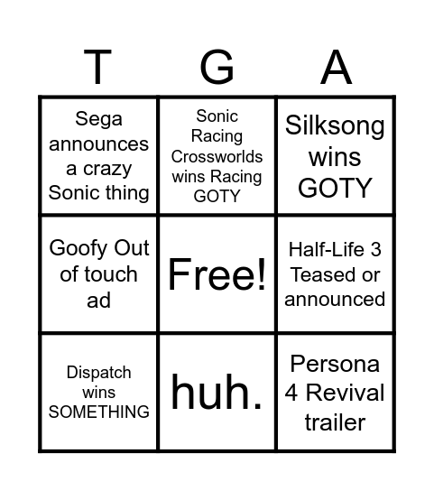 TGA 2025 Bingo Card