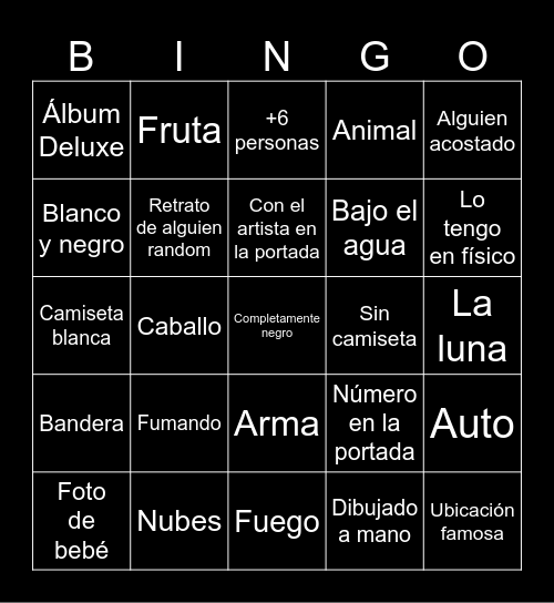 Portadas de Álbum Bingo Card