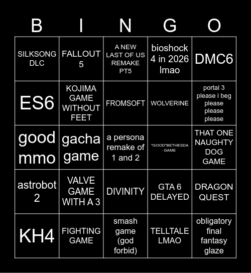 GAME AWARDS COPE Bingo Card