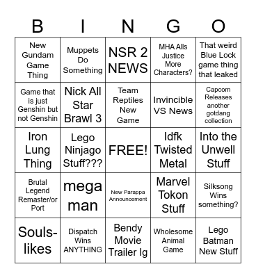 Game Awards Bingo Card