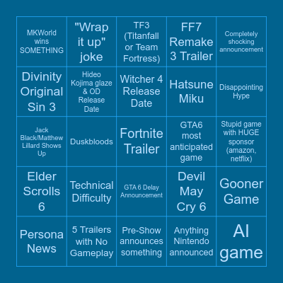 TGA BINGO 2025 Bingo Card
