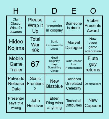 Game Awards 2025 Bingo Card
