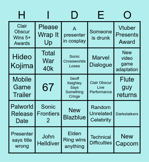 Game Awards 2025 Bingo Card