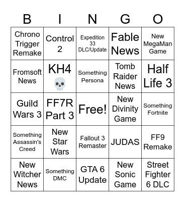 TGA Bingo Card
