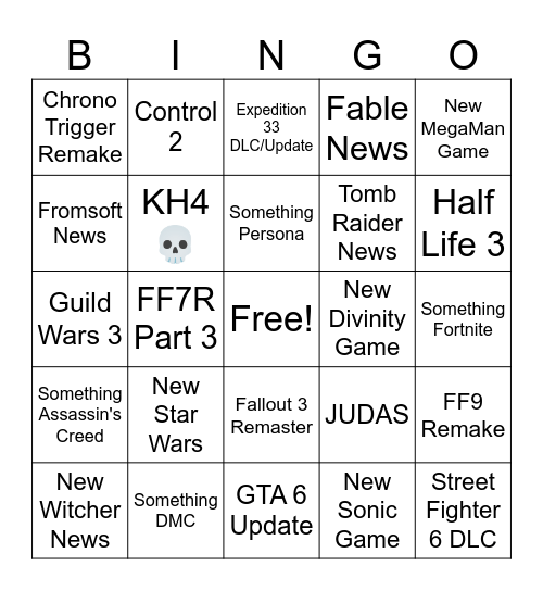 TGA Bingo Card