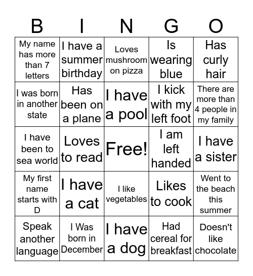 My Team Bingo Card