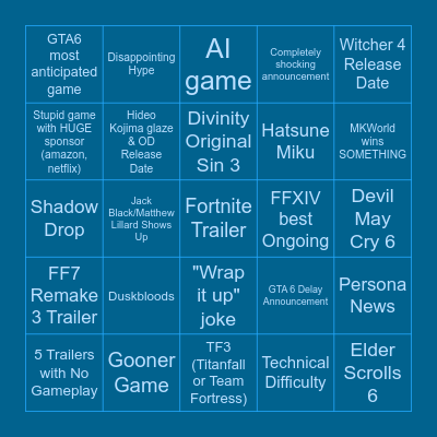 TGA BINGO 2025 Bingo Card