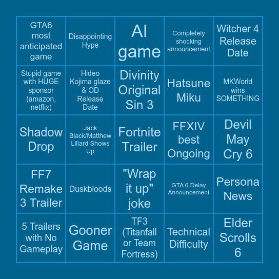 TGA BINGO 2025 Bingo Card