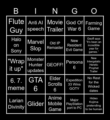 The Game Awards 2025 Bingo Card