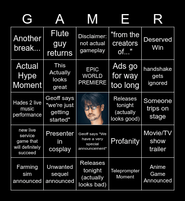 Game Awards 2025 Bingo Card