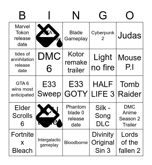 The game Awards Bingo Card