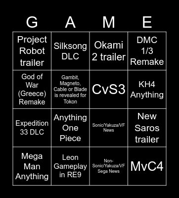 TGA 2025 Bingo Card