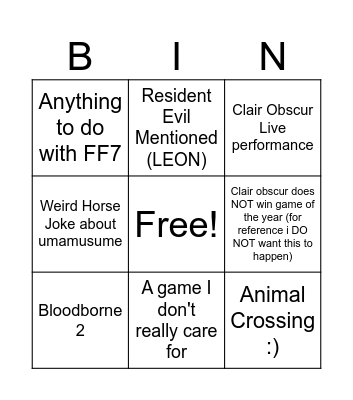 Untitled Bingo Card