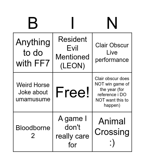 Untitled Bingo Card