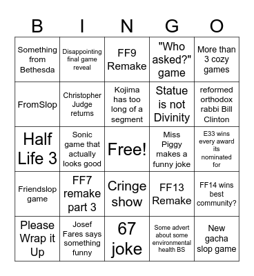 game awards 2025 Bingo Card