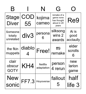 The Game Awards 2025 Bingo Card