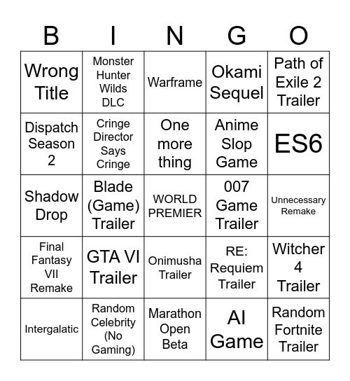 Untitled Bingo Card