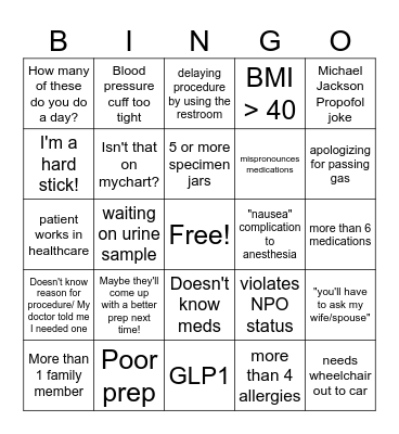 Endoscopy Bingo Card