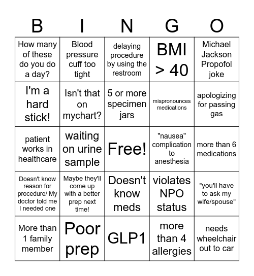 Endoscopy Bingo Card