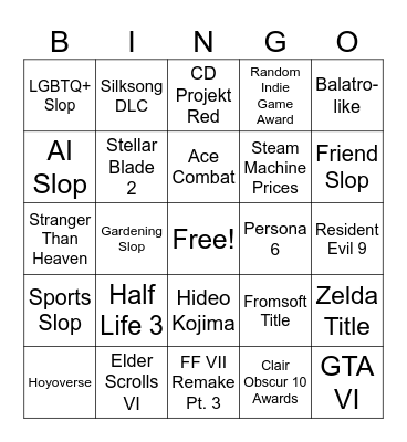 The Game Awards 2026 Bingo Card