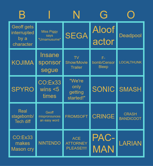 The Game Awards 2025 Bingo Card