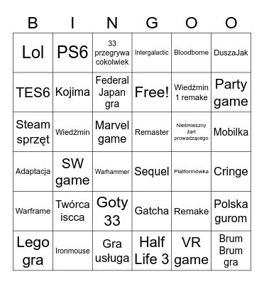 The Game Awards 33 Bingo Card