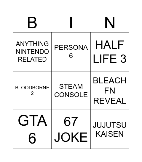 Untitled Bingo Card