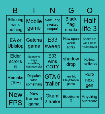 Game awards Bingo Card