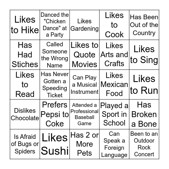 Find Out Who Bingo Card