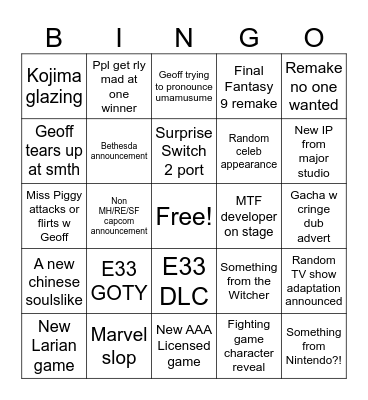 TGA 2025 Bingo Card