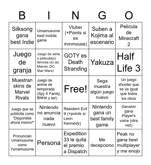 Untitled Bingo Card