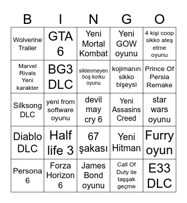 GAME AWARDS Bingo Card