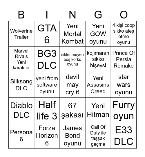 GAME AWARDS Bingo Card