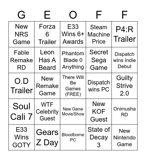 TGA 2025 Bingo Card