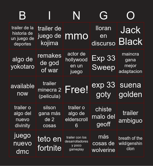 TGA Weas 3 Bingo Card