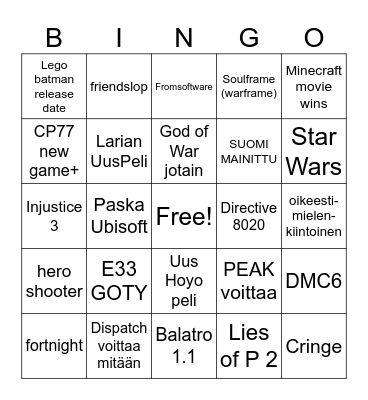 game awards 2025 Bingo Card